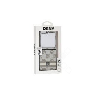 DKNY PU Leather Checkered Pattern and Stripe Case für F741B Samsung Galaxy Z Flip6 - beige